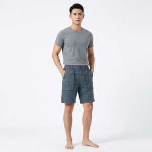 Shorts décontractés pour hommes en tissu Oxford uni, taille élastique, respirants, mi-longs, avec poches - Product Image 5