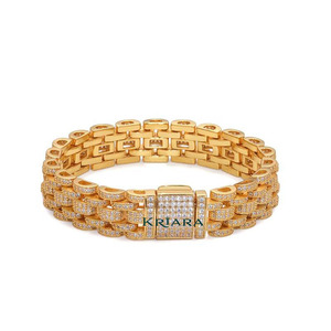 Men's 18K <b>Solid</b> <b>Gold</b> Rhodium Plated Moissanite 925 Chain Link Bracelet Round Brilliant Cut Pave Setting Luxury Geometric Design - Product Image 3