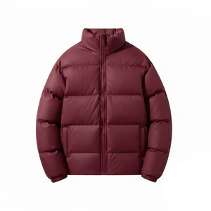 Men's Black Puffer <b>Jacket</b> Stand Collar <b>Zipper</b> Closure Windproof Winter Casual Thick Polyester Wadding Regular Fit - Product Image 2