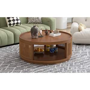 U-Can 36.8 ''marrone metà del secolo moderno tavolino in legno con tavolino in Rattan per soggiorno vecchio SKU SJ000119AAD - Product Image 3