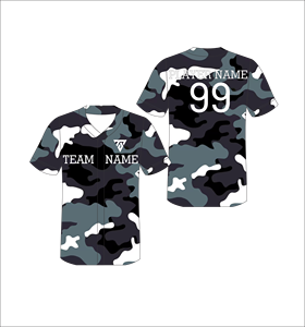 เสื้อเบสบอลแบบซับลิเมชั่นพิมพ์ลายพรางคอวีแขนสั้นสำหรับผู้ใหญ่แบบยูนิเซ็กซ์ แห้งเร็ว ผลิตจากโพลีเอสเตอร์ พร้อมชื่อทีมและหมายเลข - Product Image 2