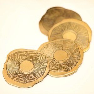 Royal Blossom Brass <b>Coaster</b> Set Handcrafted Premium Round <b>Drink</b> <b>Coasters</b> Heat Resistant Table Protector Elegant Home Gift - Product Image 5