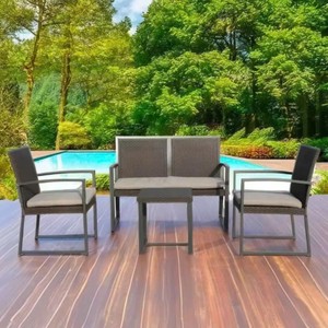 Conjunto de Sofás para Jardín, Muebles de Exterior Duraderos y Cómodos, Diseño Europeo, para 5 Personas, Sala de Estar, Metal y Ratán PP - Product Image 3