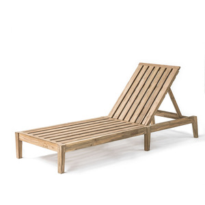 Chaise longue d'extérieur en teck avec dossier réglable et cadre à lattes pour patio, jardin, bord de piscine - Product Image 4