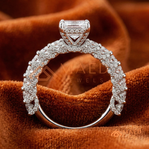 Elegant 925 Sterling <b>Silver</b> <b>Emerald</b> Cut Diamond Engagement <b>Ring</b> with Round Cut Side Stones for Women - Product Image 3