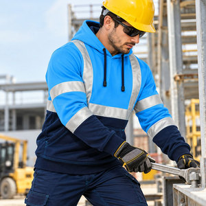 Sweat à capuche haute visibilité réfléchissant EN ISO 20471 ANSI Classe 3 bleu marine à manches longues pour les travailleurs et les géomètres - Product Image 6