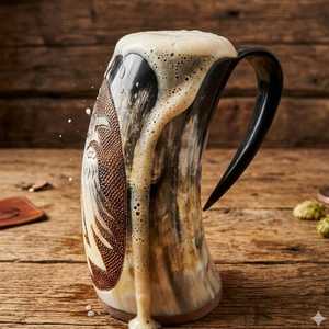Jarra Vikinga para Beber, Hecha a Mano, de Cobre Pulido, Estilo Art Deco, Jarra para Cerveza, Jarra de Cuerno de Búfalo - Product Image 2