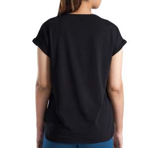 T-shirt pour femme à col en V, coupe ample, décontracté, respirant, en coton doux, pour le sport, le yoga, la course à pied, uni noir - Product Image 2