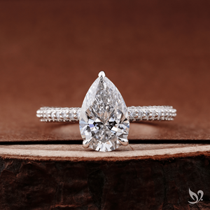 2CT Pear Cut Lab Grown Diamond <b>Ring</b> Statement Teardrop Engagement <b>Ring</b> Three Row Pave Band 10K White Gold <b>Ring</b> - Product Image 1