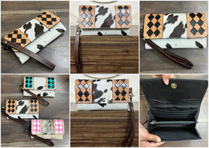 Nouveau Stock prêt OEM Service élégant usiné à la main en cuir à carreaux pochette de bracelet prix de gros Designer Long portefeuille pour les femmes - Product Image 3