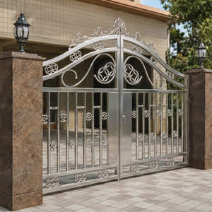 Stainless Steel Double <b>Swing</b> Driveway Gate Decorative Silver Metal Entrance Gate for Home Villa Security Main Door - Product Image 2