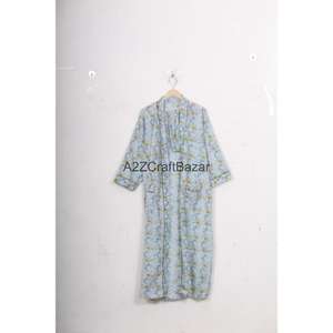 Kimono 100% Algodón con Estampado Floral, Ligero, para Verano, Spa, Baño, Estilo Casual, Largo hasta la Rodilla, para Dormir, Playa, Bikini - Product Image 1