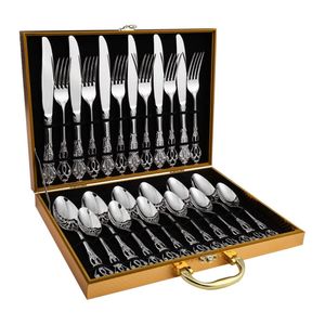 Ensemble de couverts de luxe en acier inoxydable avec un design de poignée élégant en relief dans un coffret cadeau haut de gamme pour mariage, maison, hôtel, vaisselle de table - Product Image 1
