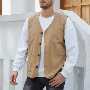 Wholesale Men Canvas <b>Vest</b> Multi Pockets Wear Sleeveless Jacket Custom Logo Waistcoat For Versatile Styling and Fashion Wear - Product Image 4