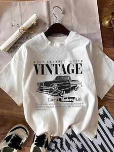 Camiseta de Cuello Redondo Estampada de Manga Corta y Corte Holgado de Mezcla de Algodón para Mujer |   Ropa de Verano Estética - Product Image 3