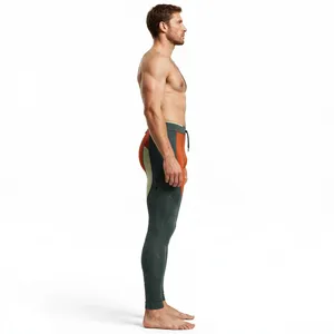 Leggings de compression pour homme, couleur contrastée, longueur intégrale, taille à cordon de serrage, spandex, nylon, collants de sport - Product Image 2