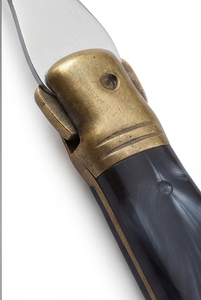 Ensemble de fourchettes vintage en acier inoxydable avec manche noir et accents en laiton pour la restauration et la table - Product Image 2