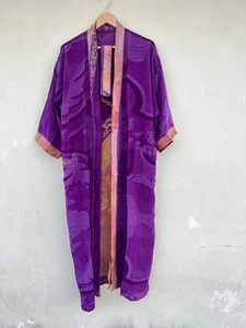 Seda Púrpura Kimono Largo Kimono Chaqueta Kimonos Cardigan Beach Cover Up - Product Image 5