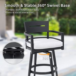 Sedie da Bar Girevoli Moderne da Esterno in 2 Pezzi, Telaio in Alluminio Nero Ember, Rotazione a 360°, Schienale Ergonomico e Braccioli - per Arredamento da Patio - Product Image 6