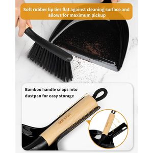 Set Portatile di Scopa e Paletta con Manico in Bambù Nero, 1 Set di Paletta e Spazzola per Pulizia - Product Image 2