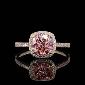 Designer Vintage 8CT Pink Lab Grown <b>Diamond</b> <b>Ring</b> VS1 IGI Certified 14K Yellow Gold Rhodium Plated Women's Engagement Fine - Product Image 1