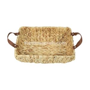 Plateaux de rangement en jacinthe d'eau en vrac, paniers tissés à la main durables avec sangles en cuir de Viettimecraft vente en gros - Product Image 2