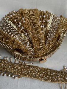 Pochette de mariée perlée dorée, sac de soirée de créateur orné de perles, sac de luxe pour réception de mariage, sac de couture pour femme - Product Image 4