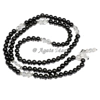 Vente en gros d'agate noire du Botswana, perle à facettes Jap Mala, pierres précieuses naturelles Jap Mala, cristaux de guérison de l'agate Mart