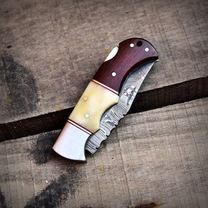 Cuchillo de Caza Plegable de Grado Industrial, Hecho a Mano, con Patrón Damasco Personalizado, Punta Caída, EDC, Directo de Fábrica, Listo para FBA, Cuchillo de Bolsillo - Product Image 2
