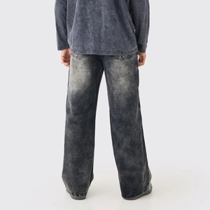 Men's Gray Ripped <b>Denim</b> Pants With Logo Patch High Waist Street Style Cotton Canvas <b>Material</b> Distressed Look Autumn Wear - Product Image 5