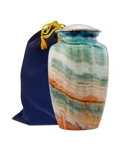 Urne funéraire en métal écologique pour cendres humaines, motif colibri rouge royal et fleur d'iris, avec sac en velours noir - Product Image 5