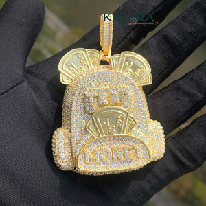 Colgante de Bolsa de Dinero, Plata 925, Chapado en Oro de 14K, con Moissanita, Estilo Hip Hop, Unisex, para Fiestas - Product Image 3