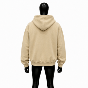 Beige Oversized Hoodie Premium Graphic Streetwear <b>Sweatshirt</b> Unisex Heavyweight Fleece Pullover With <b>White</b> Typography Casual Fit - Product Image 2