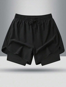 <b>Black</b> Sleeveless <b>Tank</b> <b>Top</b> Set Men's Sportswear Fitness Wear Elastic Waist Shorts <b>Knitted</b> Vest Polyester Cotton Summer - Product Image 2