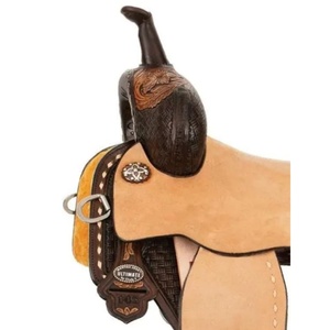 Sillín de caballo estilo Western de cuero marrón, acabado rugoso, asiento rígido, trenzado de cuero crudo, herrajes de acero inoxidable, de 10 a 18 pulgadas - Product Image 4