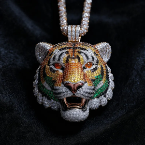 จี้เพชรโมอิสซาไนต์รูปหัวเสือประดับเพชรแบบ Iced Out พร้อมสร้อยเงินแท้ 925 สำหรับผู้ชาย สไตล์ฮิปฮอป ของขวัญสำหรับคนรัก - Product Image 1