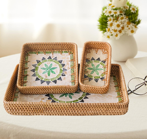 Bandeja de ratán y nácar de alta gama, rectangular, para almacenamiento, muy vendida. - Product Image 5