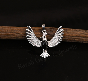 Pendentif Oiseau Tendance en Argent Sterling 925 Plaqué Rhodium avec Onyx Noir et Accents de Zircon Cubique Pavé en Poire 6x8mm – Cadeau Raffiné - Product Image 2