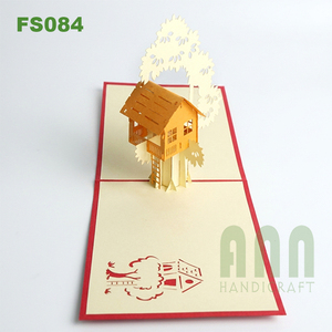 ANN HANDICRAFT Cartes de vœux 3D Pop personnalisées faites à la main 'Maison Arbre Amitié' Carte de remerciement en forme de boîte en papier découpé - Product Image 1
