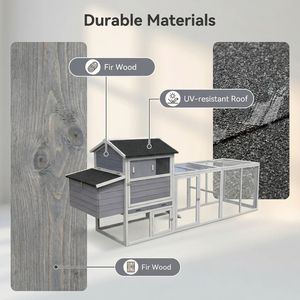Grand poulailler extérieur gris avec nichoir, panneau imperméable anti-UV, cage à lapins, cage à volailles en bois - Product Image 3