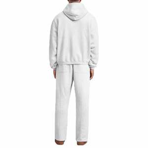 Conjunto de Sudadera con Capucha y Pantalones de Chándal Acampanados de Forro Polar para Hombre, Blancos, con Lavado Ácido, Cremallera Completa, Estilo Vintage, Desgastado, Lavado a la Piedra, Color Liso, Casual - Product Image 5