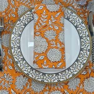 Handmade Indian Boho Rectangular Tablecloth Floral Block Print Cotton Cover for Indoor and Outdoor Dining Table Decor <b>Set</b> - Product Image 3