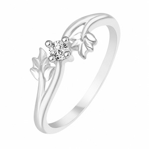Anillo de compromiso de plata 925 con diseño romántico de planta y diamantes con engaste de puntas para mujer - Product Image 1
