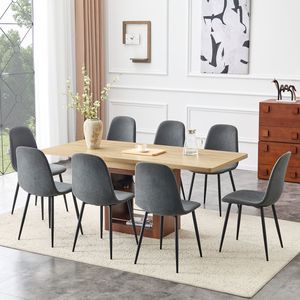Set da Pranzo Moderno a L con 8 Pezzi, Tavolo Allungabile 59-71 Pollici e Sedie in Lino e Cotone Grigio Scuro, Set di Sedie Scalabili - Product Image 1
