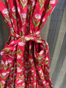 Bata Kimono de Algodón con Estampado Floral para Mujer, Transpirable, Cuello en V, Cierre con Cordón, Ligera, Hecha a Mano, para Verano - Product Image 6
