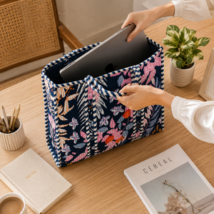 Premium Quilted Cotton Tote <b>Bag</b> with Floral Tropical Print Reusable Travel Shopping Beach Handbag Lightweight Stylish Spacious - Product Image 3