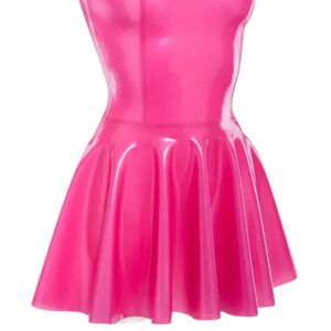 Pink PU High Neck Sleeveless A-Line Midi <b>Dress</b> Pleated Fitted Sexy Party Wear Solid Color <b>Summer</b> Woven Translucent - Product Image 5