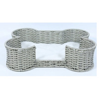 Lit pour animaux de compagnie en rotin tressé en forme d'os, confortable, amovible et lavable, emballé dans un carton