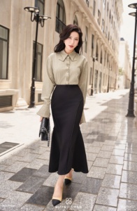Women's Elegant Long-Sleeve Shirt Designed Collar SELVA Spandex / Polyester Turn-down Collar Solid Anti-Wrinkle Autumn - Product Image 2