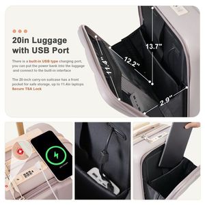 Juego de 3 Maletas Rígidas de ABS de 20 Pulgadas con Puerto USB, Portavasos y Ruedas Giratorias, Diseño Moderno con Apertura Frontal - Product Image 5
